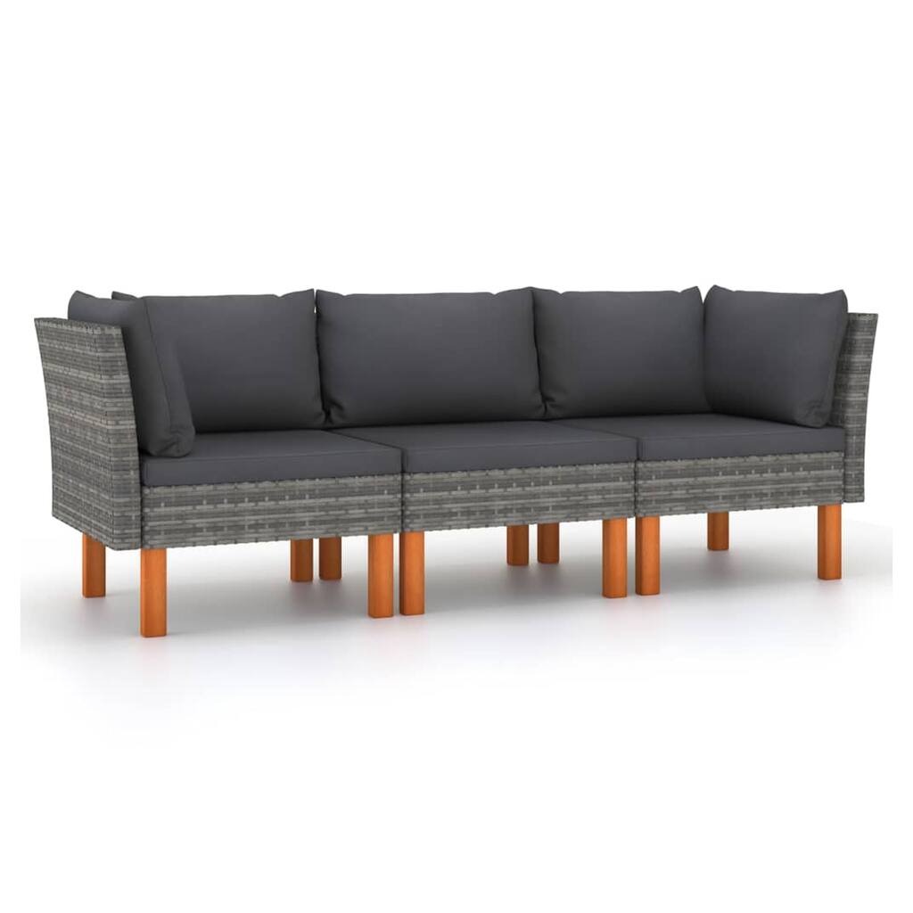 Casey Modular Outdoor Sofa, Gray Rattan, Brown Wood Legs, 25 Inch