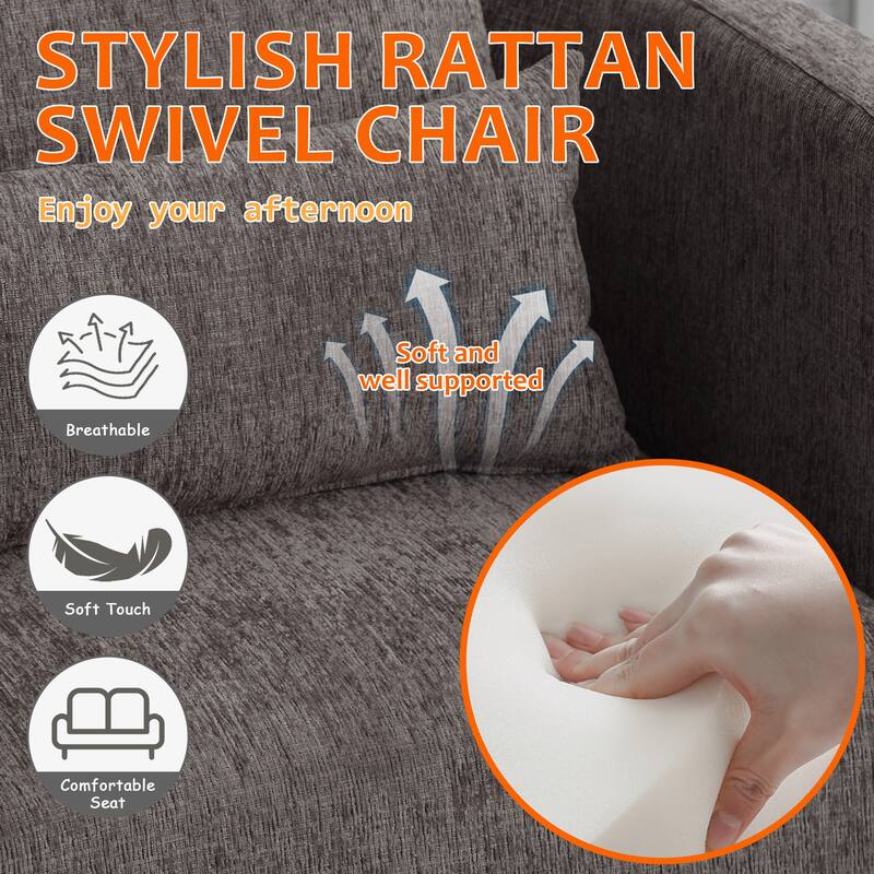 Chenille Upholstered 360 Degree Swivel Round Barrel Chair for Living Room