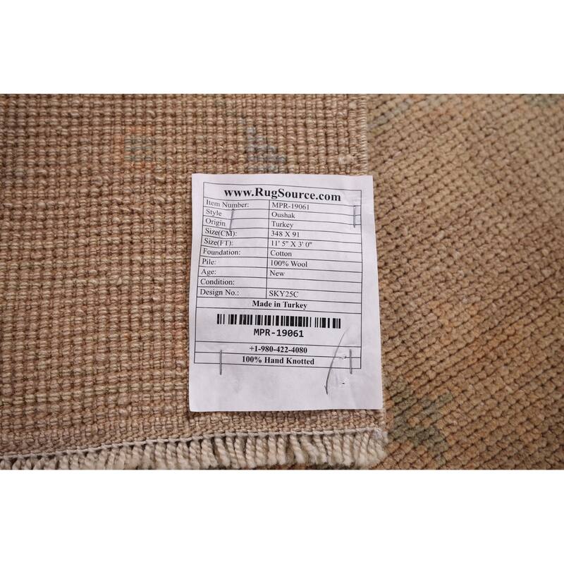 Earth Tone Oushak Turkish Runner Rug Handmade Wool Carpet - 3'0" x 11'5"