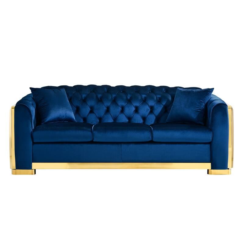 Velvet Luxury Chesterfield Sofa Set, 84 Inches Tufted 3 Seat Couch - Blue