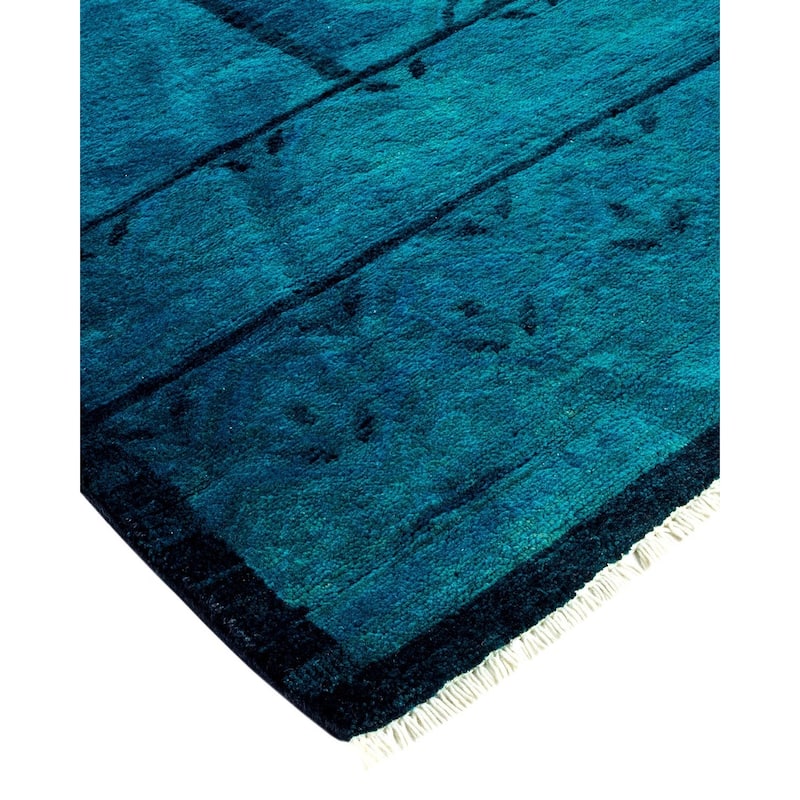 Overton Hand Knotted Wool Vintage Inspired Modern Contemporary Overdyed Blue Area Rug - 9' 2" x 11' 1"