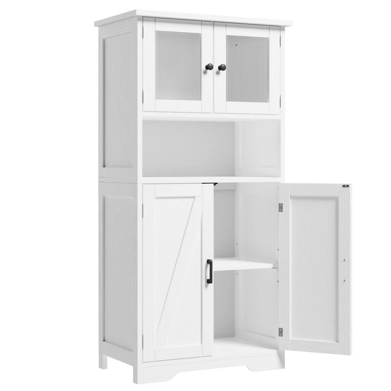 Freestanding Floor Linen Storage Cabinet with Doors and Shelves for Bathroom, Kitchen - White