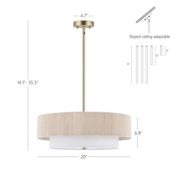 dimension image slide 0 of 3, GetLedel 20" 4-Light Hand-woven Rope Drum Semi-flush Mount Chandelier