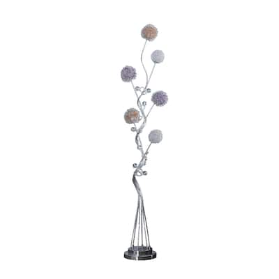 Silver Aluminum Spiral LED Floor Lamp with 6 Novelty Metal Shades - 16” x 8” x 58.5” (D x W x H)