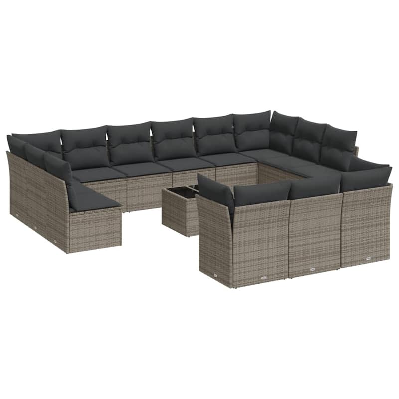 vidaXL Garden Sofa Set Grey, Dark Grey PE Rattan, Tempered Glass, Fabric - 21.7 x 21.7 x 14.6