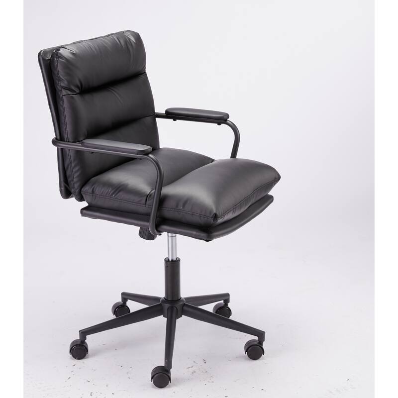 Black Mid Back Leather Office Chair with Arms and Wheels for Home Office