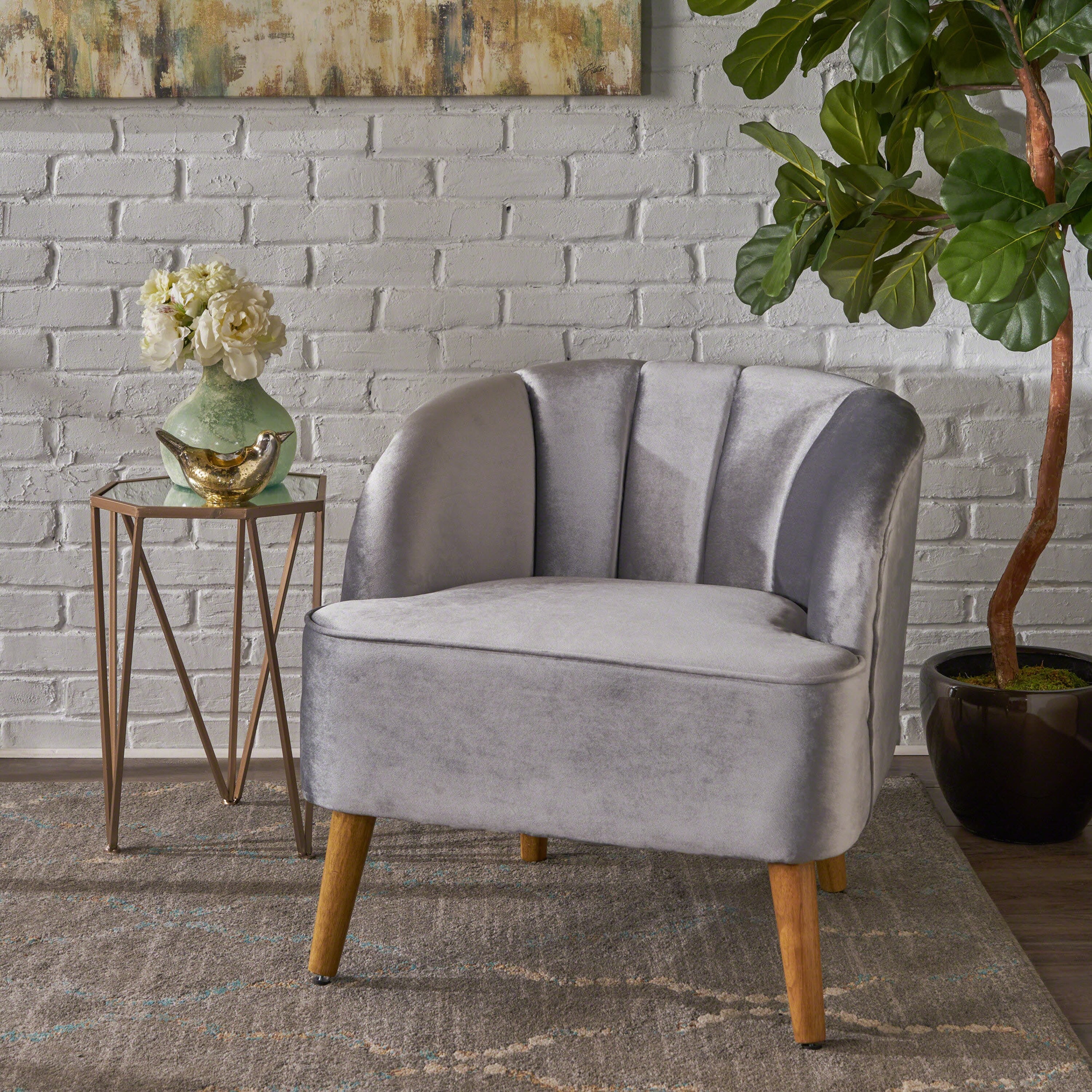 Arm Chair Gray Velvet Barrel Chair Gray Velvet Upholstered Accent