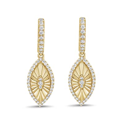 Joelle Collection 14K Yellow Gold Diamond Fluted Dangle Earrings