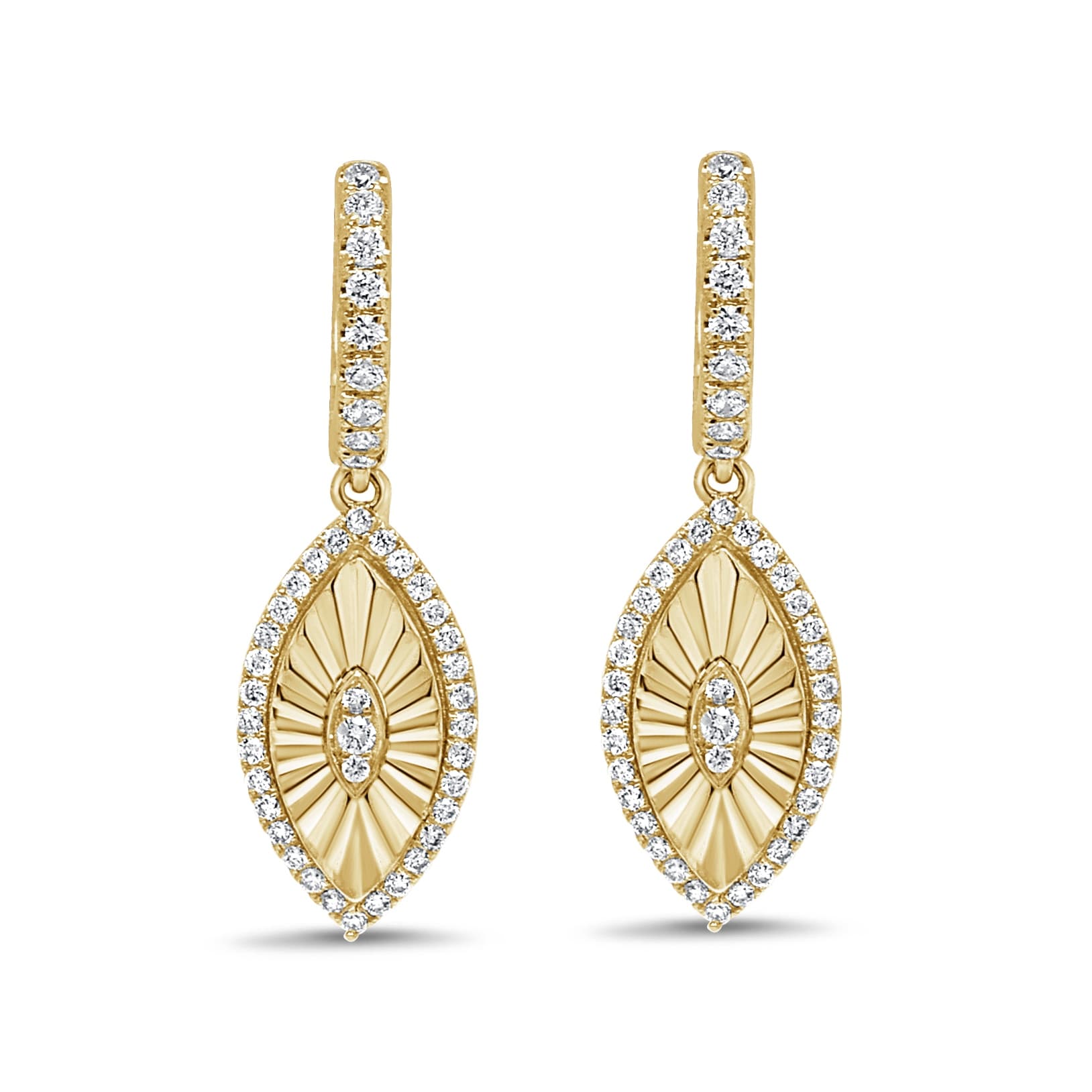 Joelle Collection 14K Yellow Gold Diamond Fluted Dangle Earrings