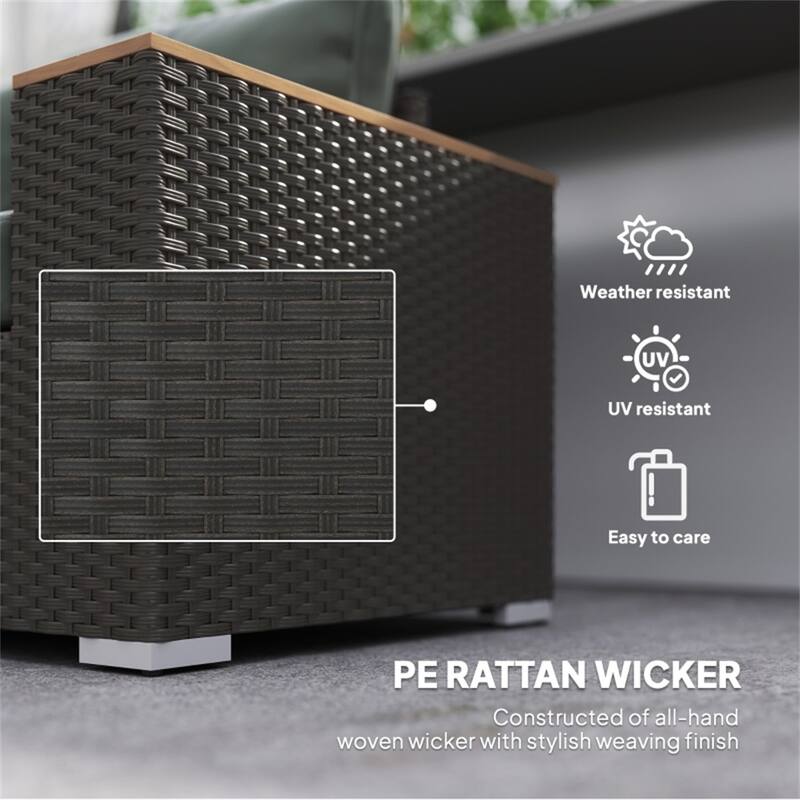 3-Seater Outdoor Rattan Sofa PE Wicker Galvanized Steel Frame Patio Deck Garden Couch with Cushions