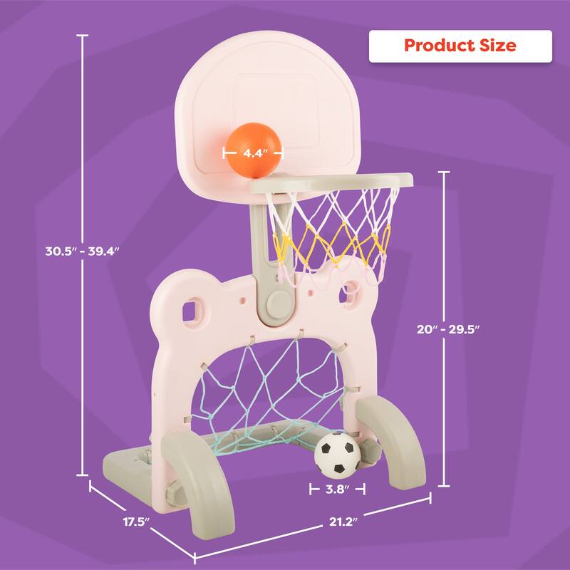 Hey Play 2-in-1 Adjustable Toddler Basketball Hoop and Soccer Goal