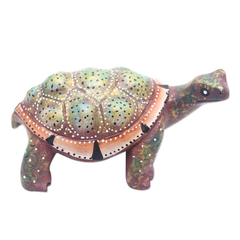 Novica Handmade Rainbow Turtle Wood Statuette