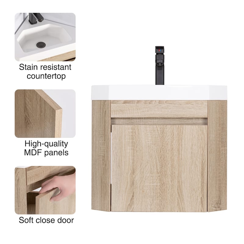 Wall Mounted Corner Bathroom Vanity Sink Combo for Small Space