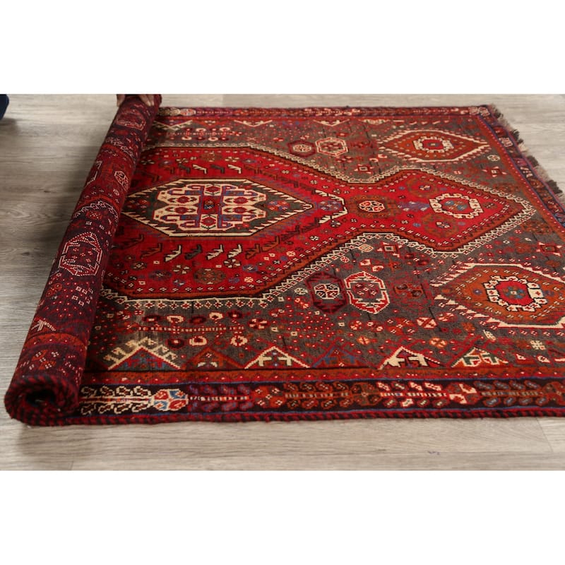 Geometric Shiraz Persian Traditional Area Rug Handmade Wool Carpet - 3'11" x 5'3"