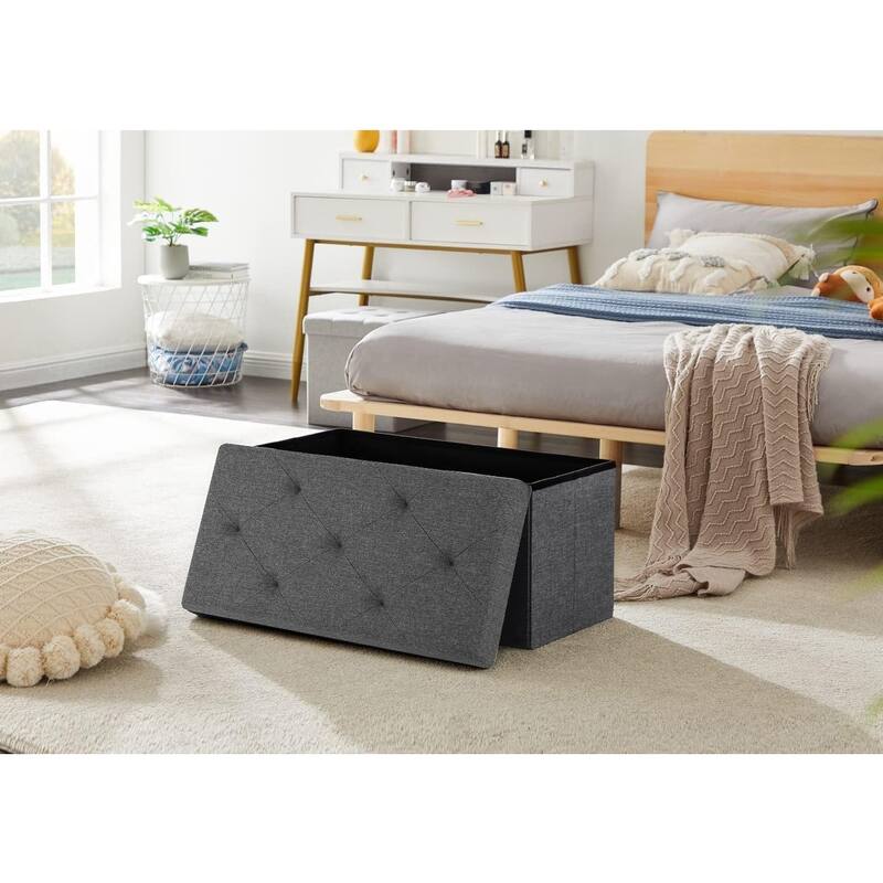 43in Foldable Storage Ottoman, Storage Chest for Bedroom End of Bed, Large Ottoman Bench Foot Rest Stool for Living Room - 30 inch