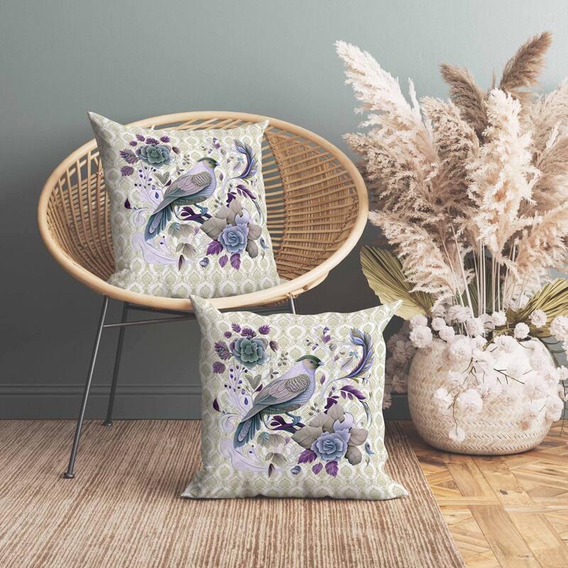 Songbird Rose Radiance Indoor/Outdoor Reversible Throw Pillow Cream and Purple