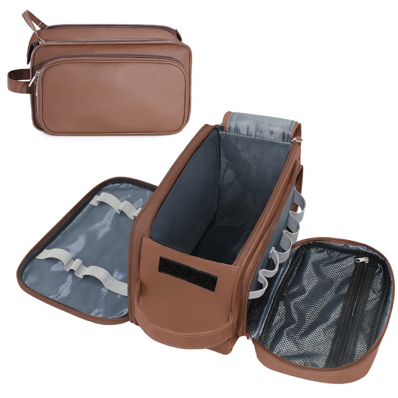 PU Leather Toiletry Bag for Men - Water-Resistant Travel Dopp Kit for Grooming, Shaving, Cosmetics & Accessories