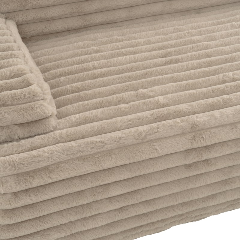 110" Faux Fur Cloud 3-Seater sat L-Shaped Sectional Sofa with Two Included Throw Pillows