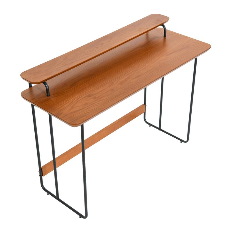 Computer Desk with Wood Veneer - Black & Almond Finish