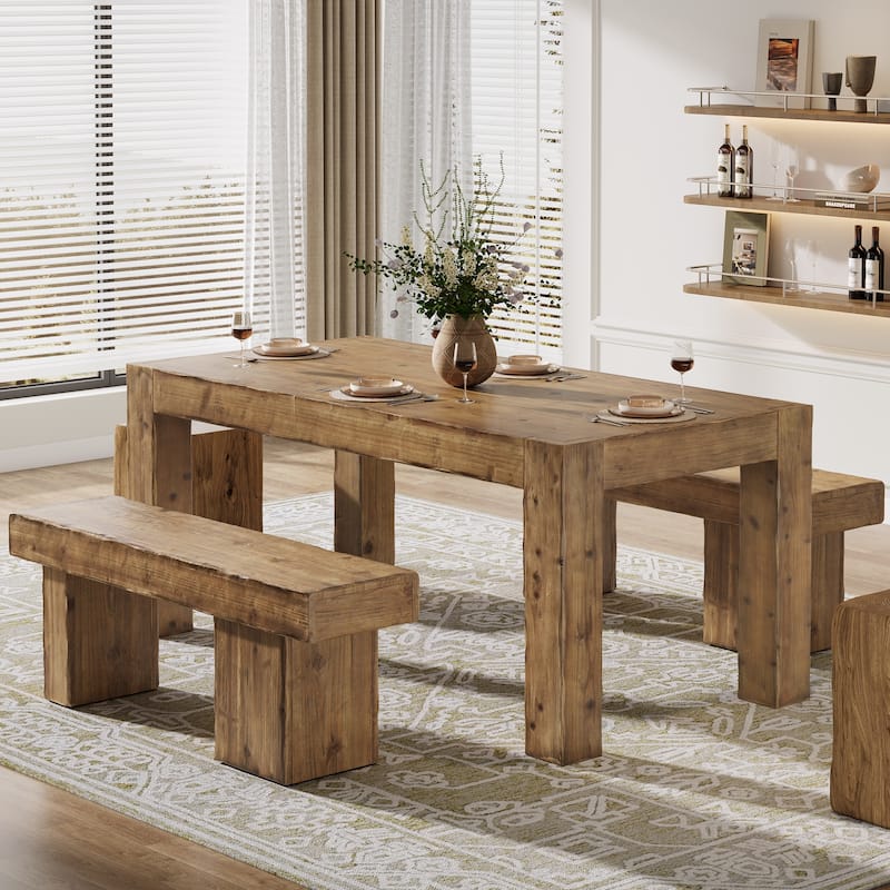 63" Solid Wood Kitchen Dining Table for 4-6 People