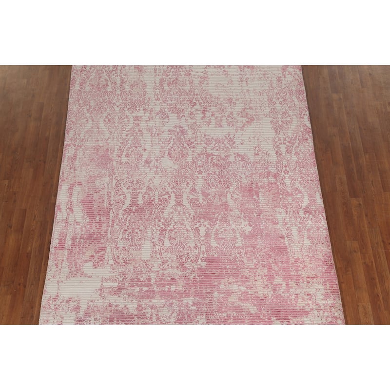 Striped Pink Abstract Modern Area Rug Hand-Knotted Wool Carpet - 6'5"x 9'8"