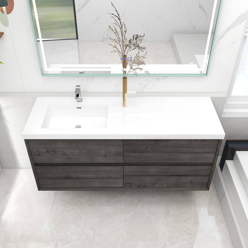 Selina 60" Wall Mounted Vanity with Single Sink on the Left - 60