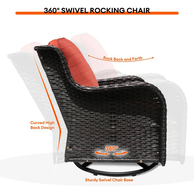 OVIOS 9-piece Patio Wicker Swivel Chair Set With 30" Fire Pit