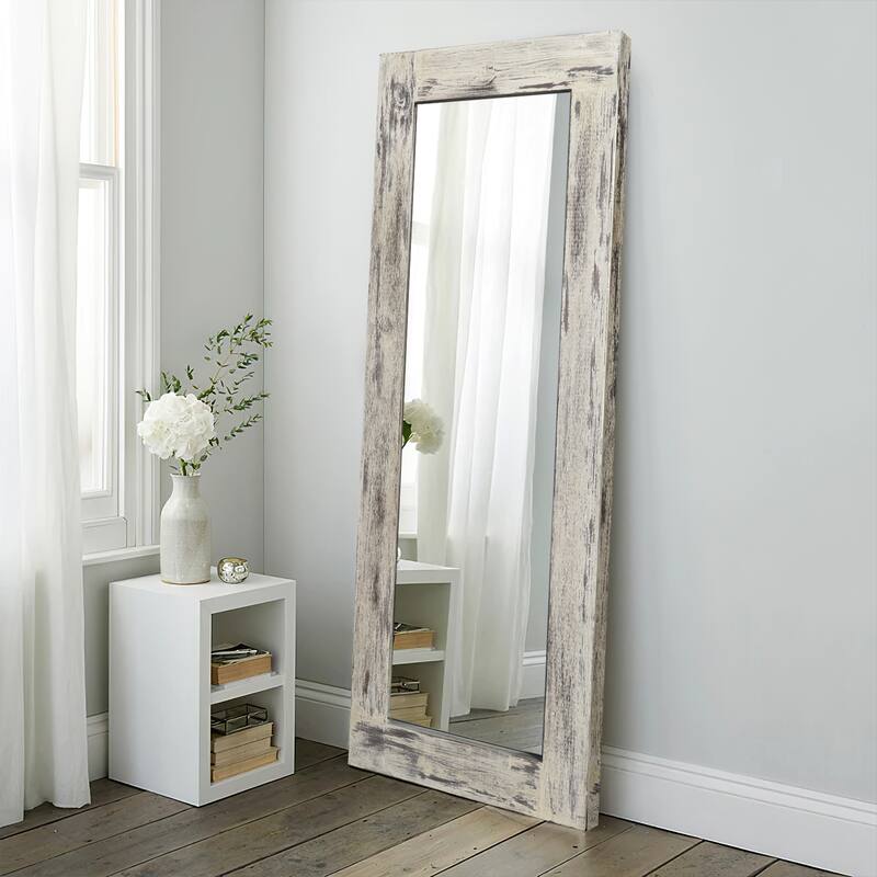 HomeRoots 58" Dark Brown Solid Wood Freestanding and Wall Mount Accent Mirror - 24 - Brushed Dark Gray