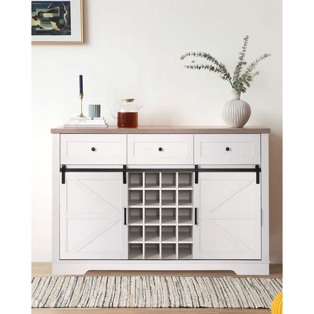 Farmhouse Wine Bar Cabinet w/Sliding Barn Door