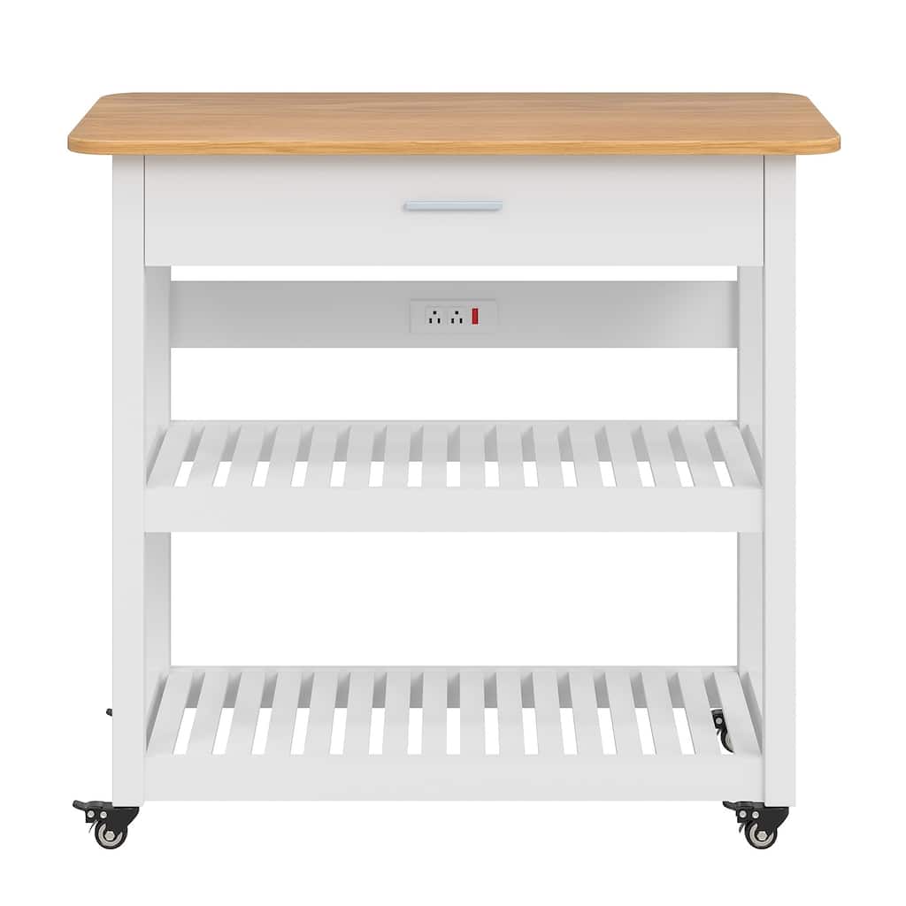 Javlergo Home Kitchen Island with Wood Top, 36.6" Width Rolling Kitchen Cart with Drawer and Power Outlet