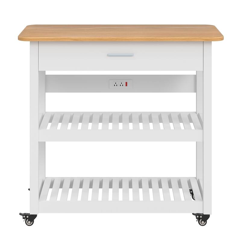 Javlergo Home Kitchen Island with Wood Top 36.6" Width Rolling Kitchen Cart with Drawer and Power Outlet