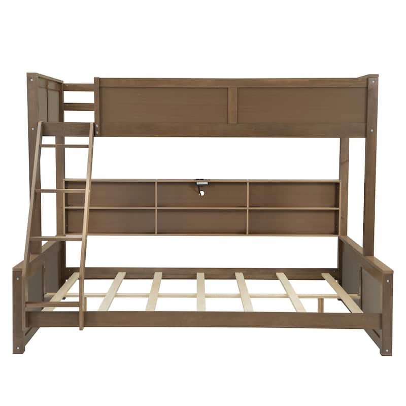Wooden Bunk Bed with Charging Station & Storage Cabinets