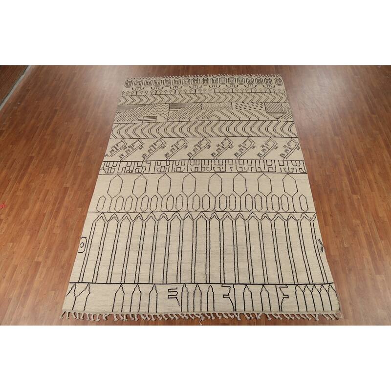Geometric Moroccan Oriental Area Rug Hand-Knotted Wool Carpet - 8'9"x 12'6"