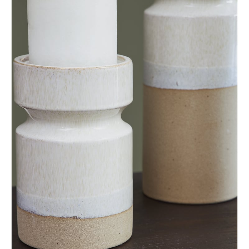 Signature Design by Ashley Hurston Ivory/Brown Candle Holder Set (Set of 3) - 5"W x 5"D x 14"H