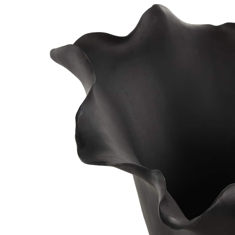 Ceramic Abstract Floral Inspired Vase with Wavy Folded Rim - White or Black - Roche River Decor