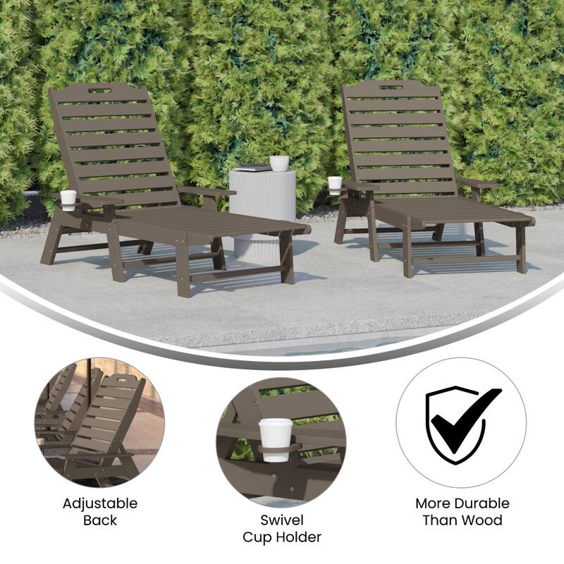 Set of 2 Outdoor Adjustable Lounge Chairs with Cupholders