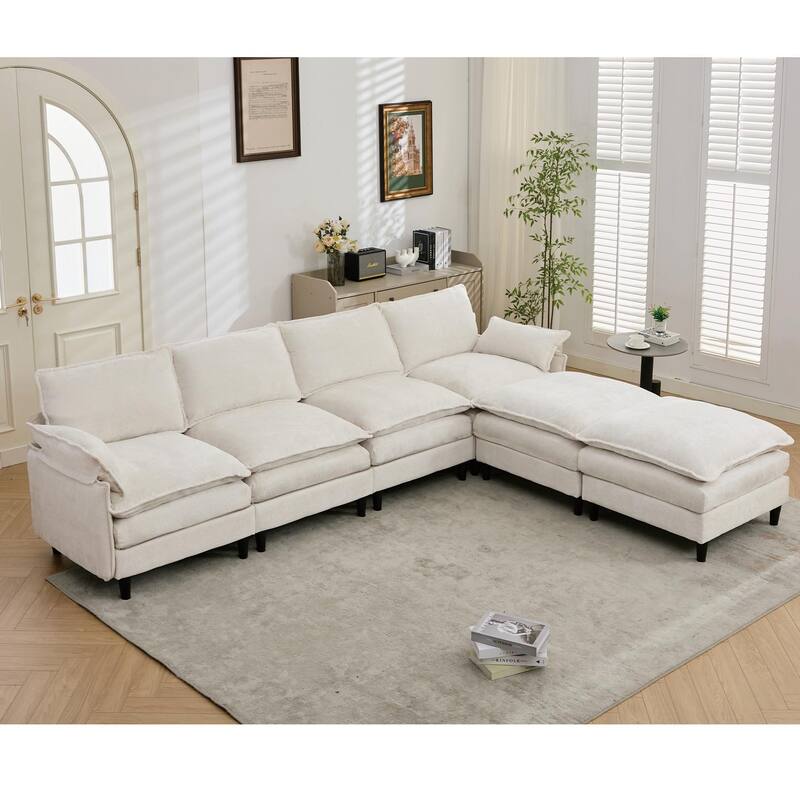 6 Seater Modular U Shaped Sectional Sofa Couch with Two Ottoman