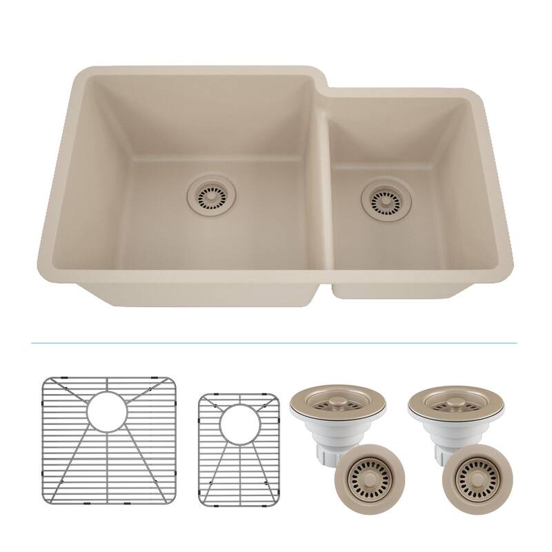 Lexicon Platinum Quartz 60/40 Double Bowl Kitchen Sink - Galaxy Beige