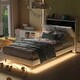 preview thumbnail 2 of 10, Twin Size Upholstery Platform Bed with LED Light Strips, Storage Headboard & 2 USB Charging, Beige