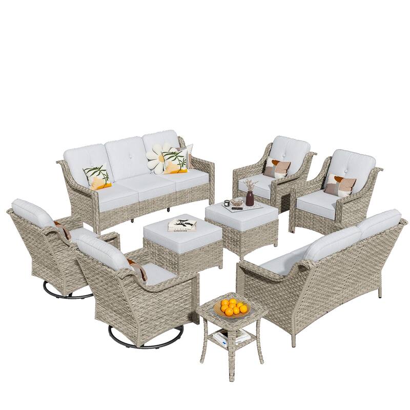 HOOOWOOO 9-piece Wicker High Back Patio Outdoor Swivel Chair Set