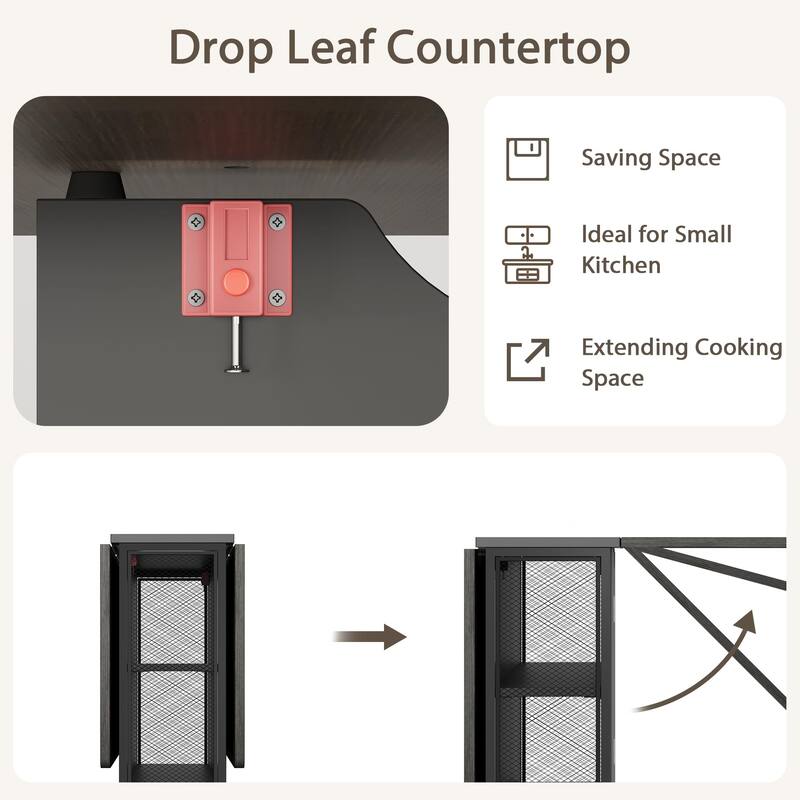 50.1inch Modern Extendable Dining Table with Drop Leaf and 2 Storage Racks - 50.1"D x 31.4"W x 29.5"H