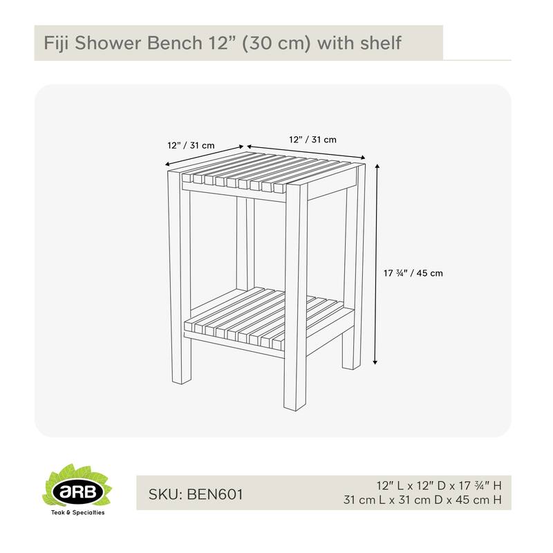 Teak Shower Bench Fiji 12" (30 cm) with Shelf