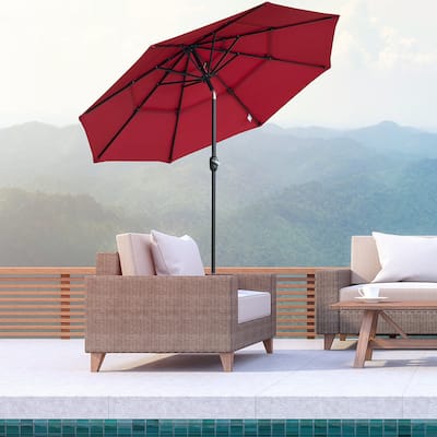 9ft Patio Umbrella with Tilt Crank and Steel Frame Vented 3-Tier Top for Sun Protection