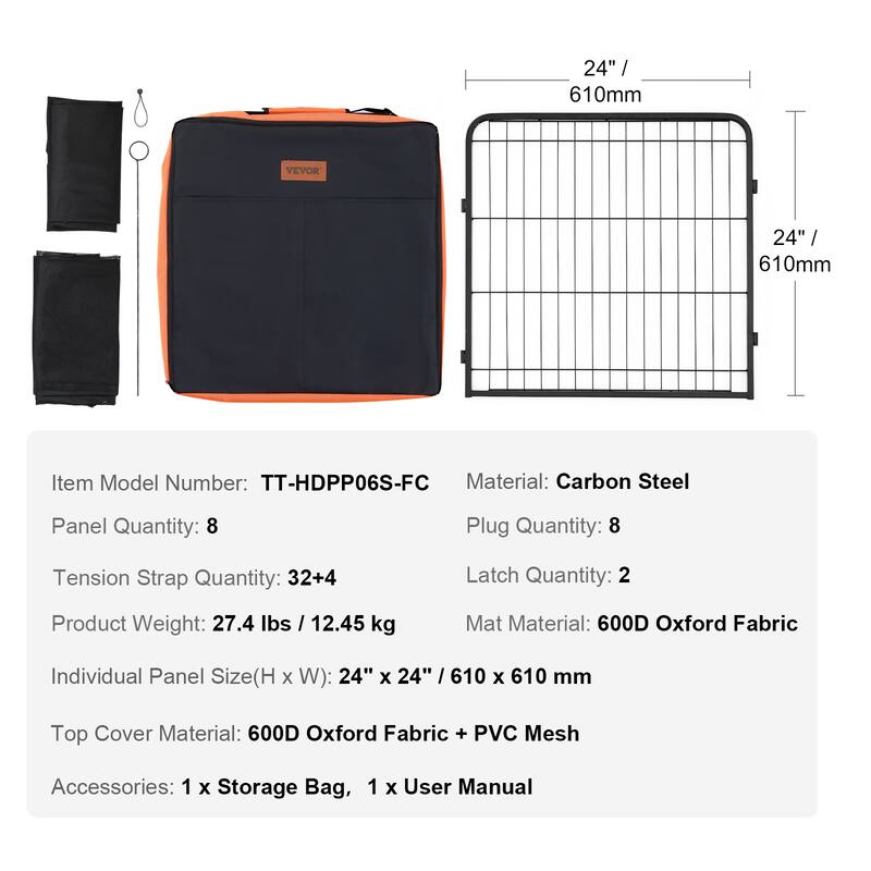 Dog Playpen, 8 Pcs 24 x 24 in Panels Foldable Metal Pet Exercise Pen, Dog Fence Indoor and Outdoor Pen with Door