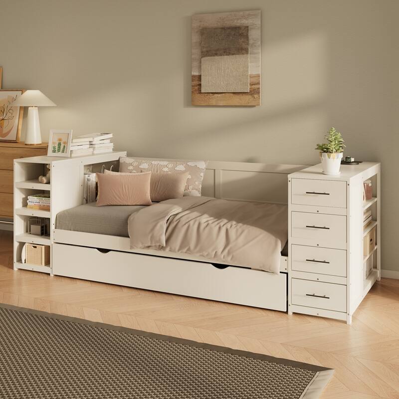 Multifunctional Wooden Daybed with Abundant Storage and Modern Design for Bedroom