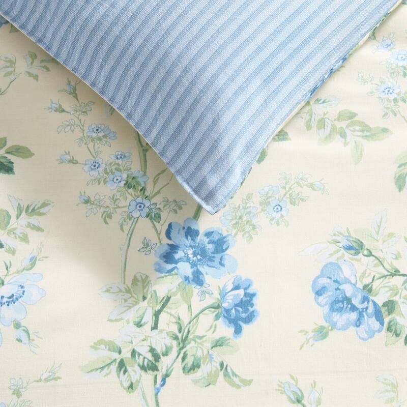 Laura Ashley Blossom Dance Reversible Cotton Blue Comforter Set