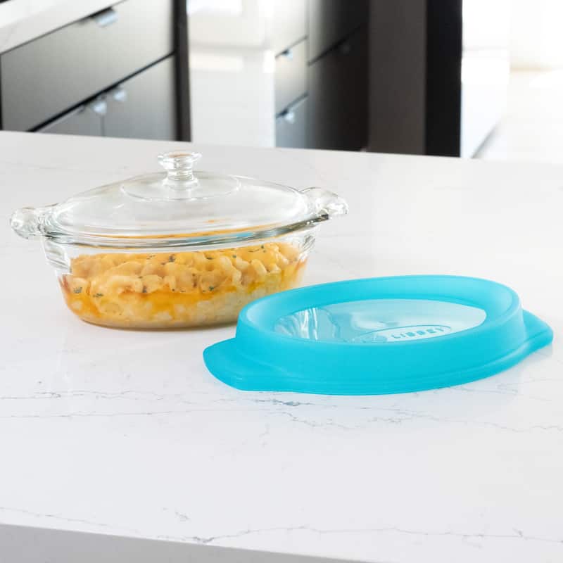 Libbey Bakers Premium 2-Quart Oval Glass Casserole Dish with Glass Lid and Plastic Storage Lid
