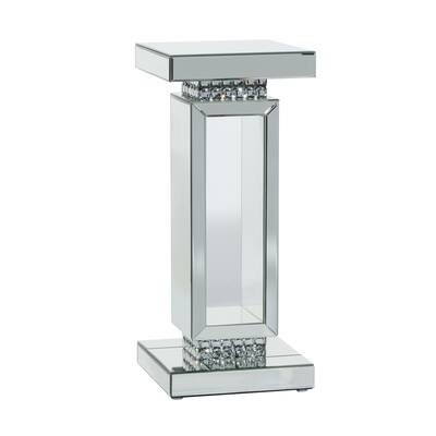 Glass Mirrored Pedestal Table - Silver - Roche River Decor - 12"Wx12"Lx28"H