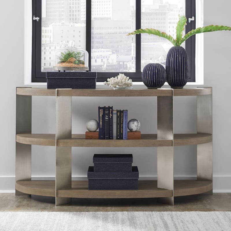 Liberty Furniture Harlow Demilune Sofa Table Oak Wood - Width 63" x Depth 18" x Height 34" - Width 63" x Depth 18" x Height 34"