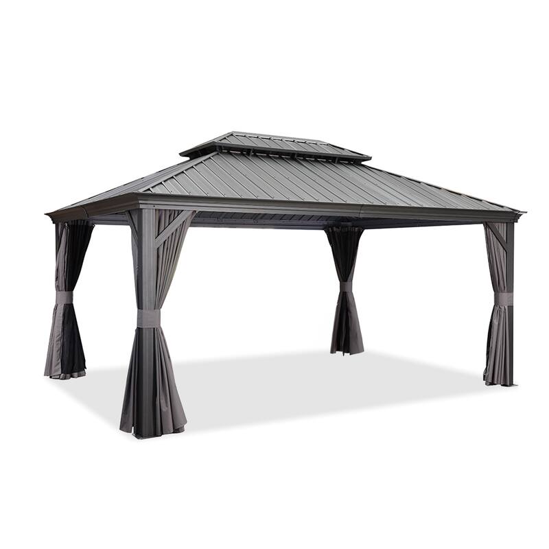 PURPLE LEAF 10x12 Outdoor Galvanized Steel Hardtop Gazebo, Aluminum Frame Gazebo With Curtains